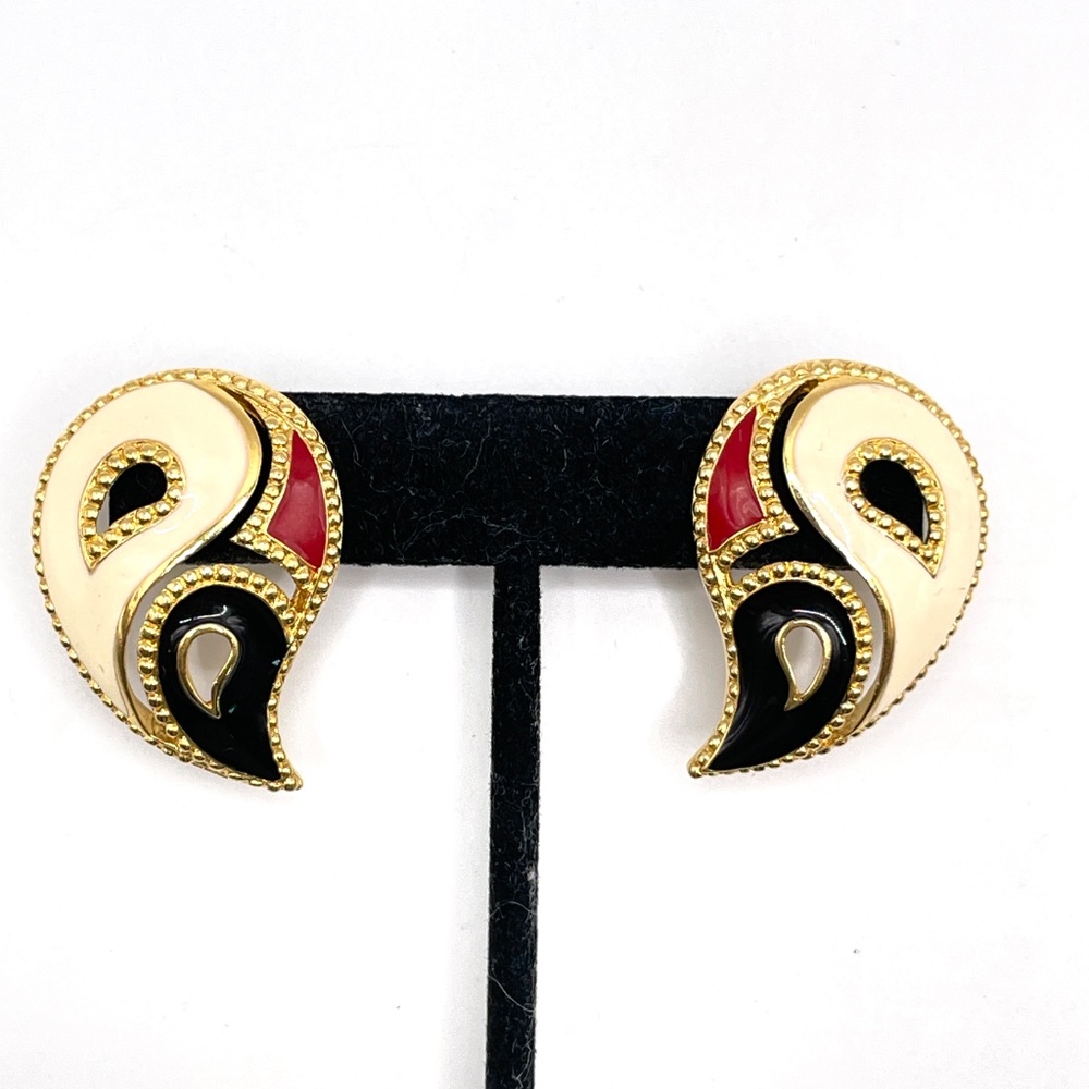Avon Signed Vintage Kaleidoscope Paisley Enamel Pierced Post Earrings